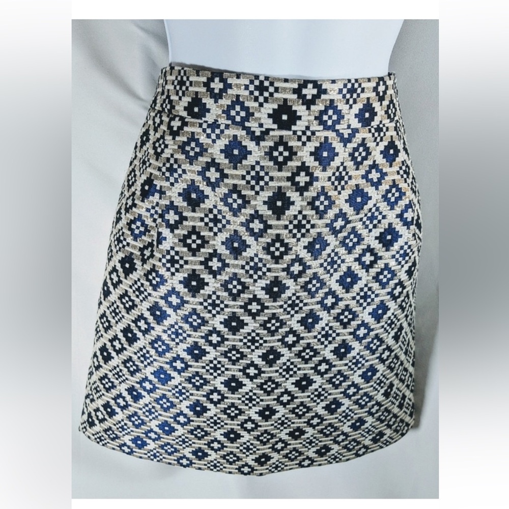 J. Crew Navy/White with Gold Geometric A-Line Skirt  NWOT!